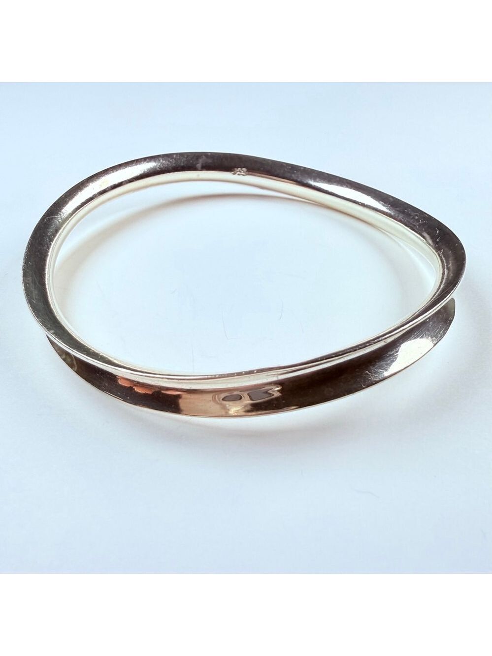 Modern Concave Ribbed 925 Sterling Silver Wave Bangle Bracelet 7.25mm